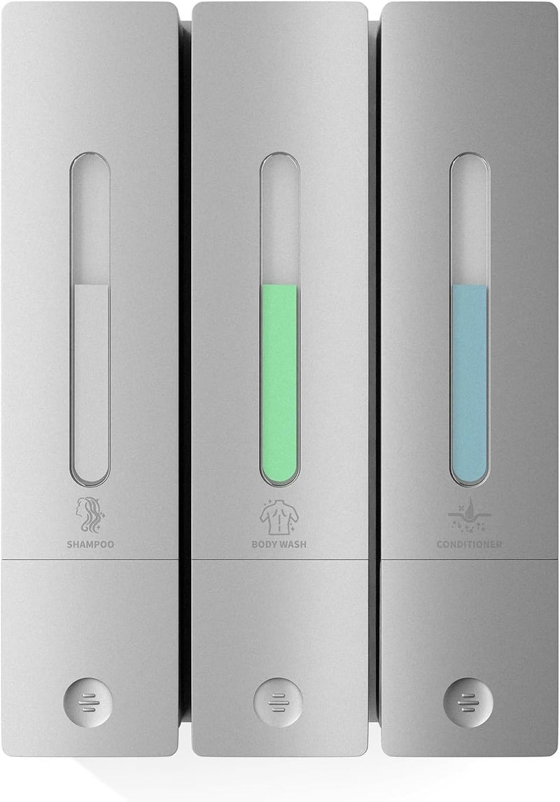 Aeakey Shampoo and Conditioner Dispenser - Wall-Mounted 3-Chamber Shower Soap Dispenser, No-Drill, 1200ML Capacity, for Bathroom & Hotel - Image 1